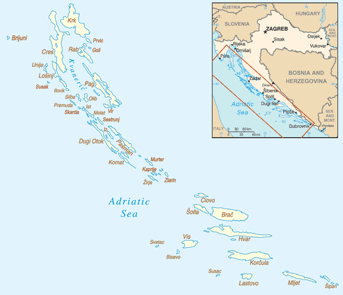 Chorwacja wyspy mapa